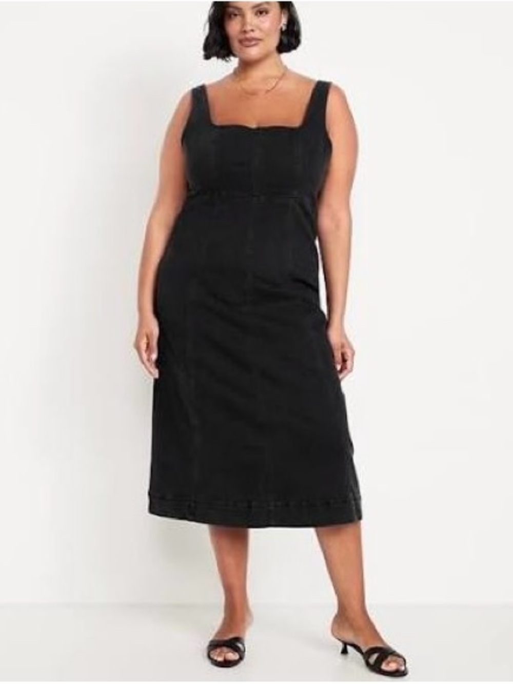 Old Navy Black Wash Denim Midi Dress XL Fit and Flare